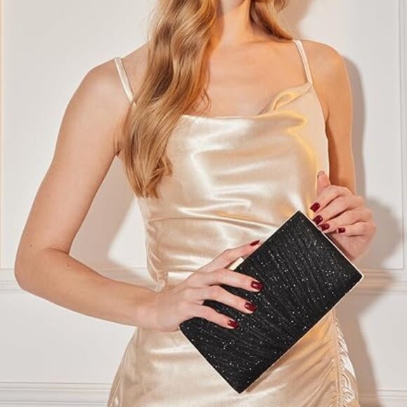 Neiman Marcus Black Glitter Envelope Purse